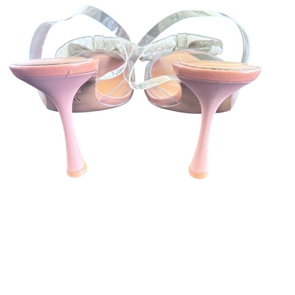 New ZARA Clear Vinyl Nude Stiletto Pointed Sandals Rhinestone Bow Sz 39 US 8.5 - Picture 7 of 10